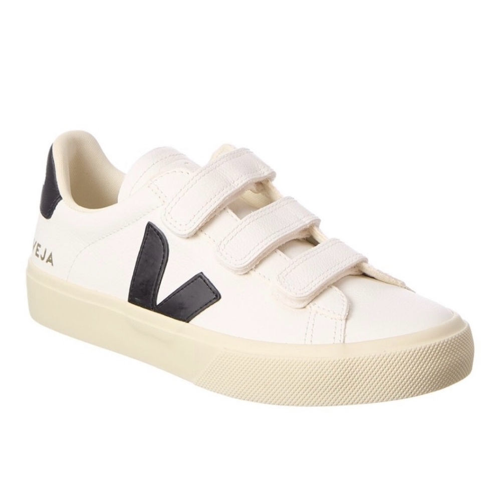 Veja Cream and Black Velcro Sneakers